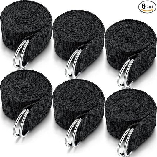 6 Pcs Yoga Strap for Stretching 8 Ft Yoga Exercise Adjustable Straps Bands with Safe Adjustable D Ring Buckle for Pilates Gym Workouts Fitness Improves Sitting Posture-FlexoryFit