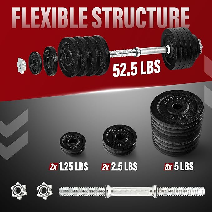 Yes4All Old School Adjustable Dumbbell Set with Weight Plates, Star Lock Collars/Connector, 40lbs to 200lbs Adjustable Weight Plates Set-FlexoryFit