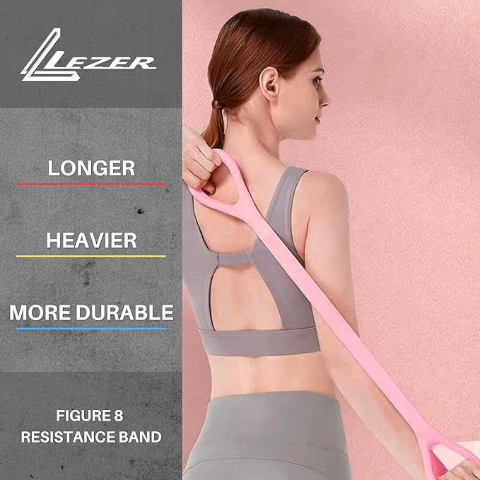 LEZER Figure 8 Resistance Band, Fitness Elastic Rope, Execrise Workout for Arm, Back, Chest and Shoulder, Yoga, Pilates, Stretching, Physical Therapy Equipment-FlexoryFit
