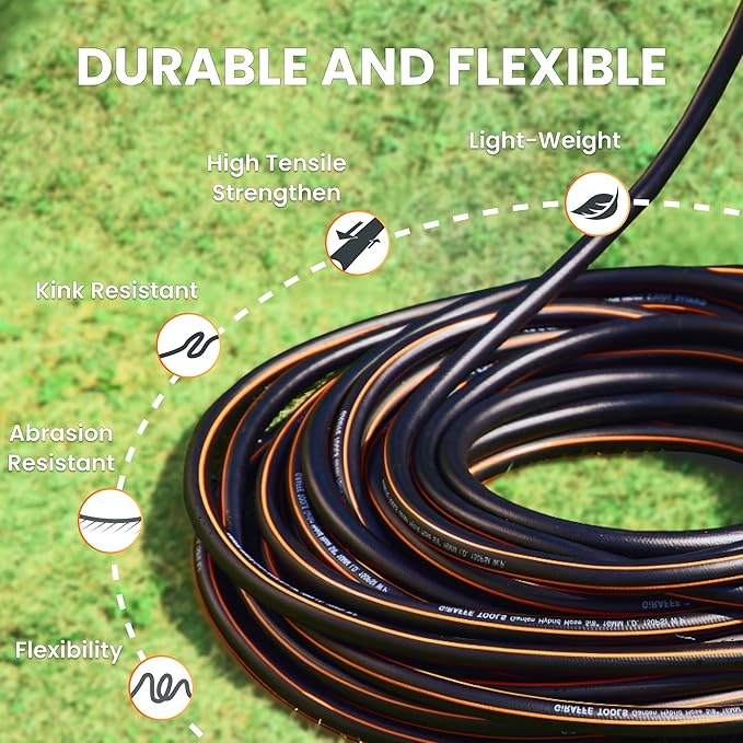 Giraffe Tools Garden Hose 75ft x 5/8", Water Hose Heavy Duty, Flexible, Lightweight Hybrid Hose with Swivel Handle, Male to Female Fittings, Burst 600 PSI