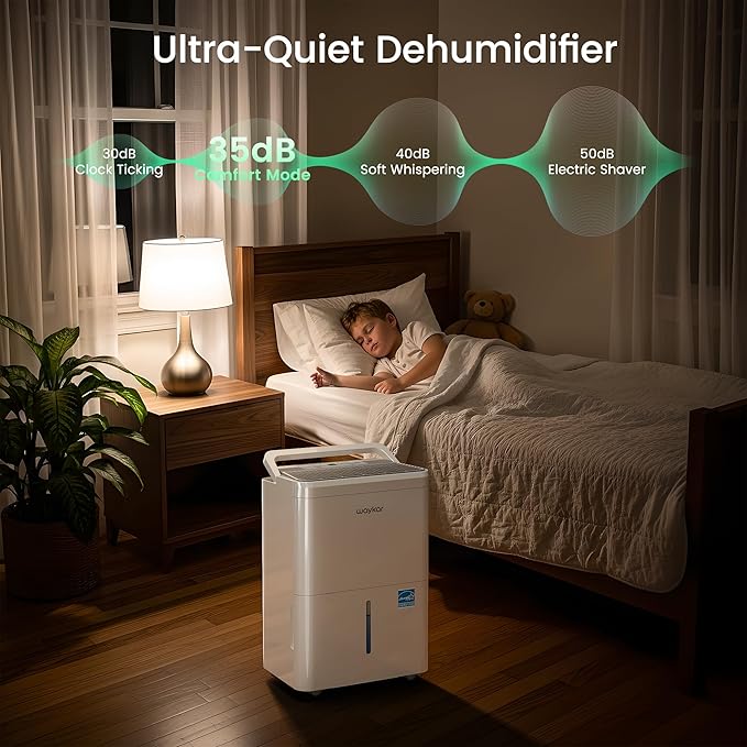 Waykar 2000 Sq. Ft. Energy Star 2025 Dehumidifier for Basement & Home,Adjusts from 15% RH With Drain Hose, Ultra Quiet 35 dB for Bedroom & Bathroom
