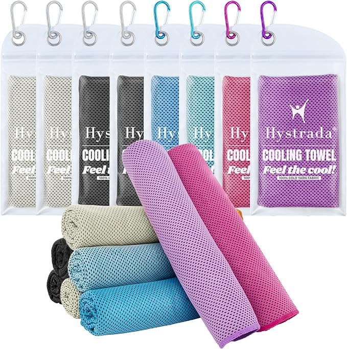 8 Packs Cooling Towel (40 x 12), Ice Towel, Microfiber, Soft Breathable Chilly Towel Stay Cool for Yoga, Workout, Sport, Gym, Camping, Fitness, Running, Workout & More Activities - Multicolor-FlexoryFit
