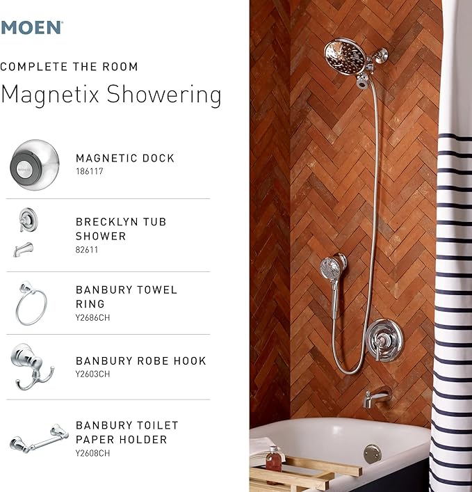 Moen Engage Matte Black 2.5 GPM Handheld Showerhead and Rain Shower 2-in-1 Combo Featuring Magnetic Docking System and Metal Hose, 26009BL