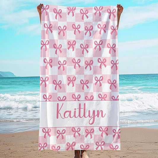 JML Personalized Beach Towel with Name, Custom Beach Towel with Text, Customized Bow Microfiber Pool Towel, Quick Dry & Absorbent Swim Towel for Adult,Anniversary, Birthday, Summer Holiday,Vacation-FlexoryFit