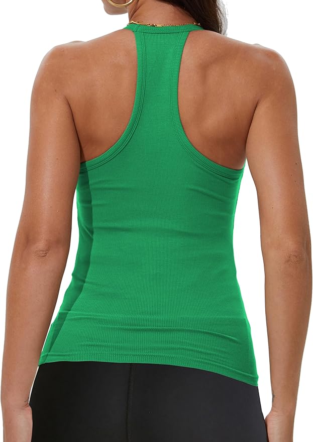 iGENJUN Workout Tops for Women Racerback Basic Tank Summer 2025 Camisole V Neck Slim Fit Ribbed Sleeveless-FlexoryFit
