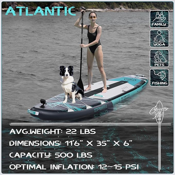 UPWELL 10'6"/11'/11'6" Inflatable Paddle Board, Stand Up Paddlboard for Youth & Adults, Stable Design, Premium SUP Accessories, Backpack, Leash, Hand Pump, Fins