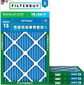 Filterbuy 16x24x1 Air Filter MERV 13 (MPR 1900) Health Defense Replacement (4-Pack), Electrostatic Pleated HVAC AC Furnace Filters, Made in USA (Actual Size: 15.38 x 23.38 x 0.75)