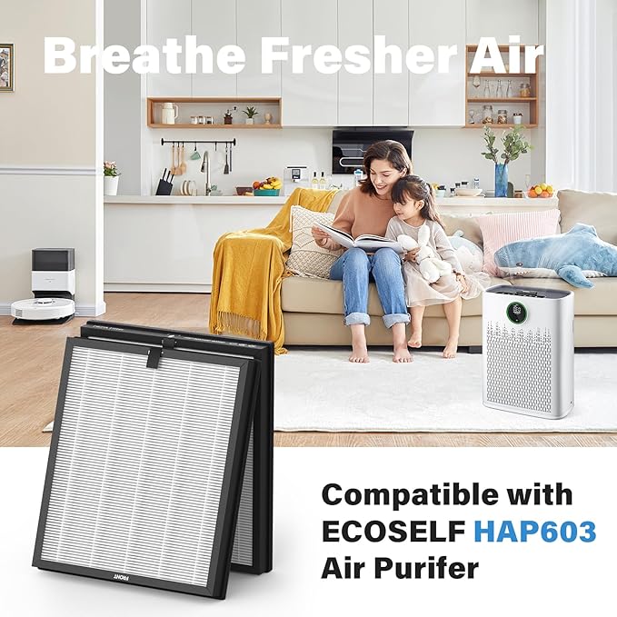 HAP603 Air Filter Replacement Compatible with ECOSELF HAP603 Air Purifier, White, 4 Pack