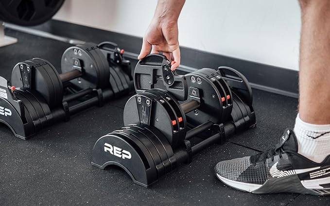 Rep Fitness Quickdraw Adjustable Dumbbells, Multiple weight ranges available including: 5-30, 5-40,5-50 and 5-60 lbs-FlexoryFit