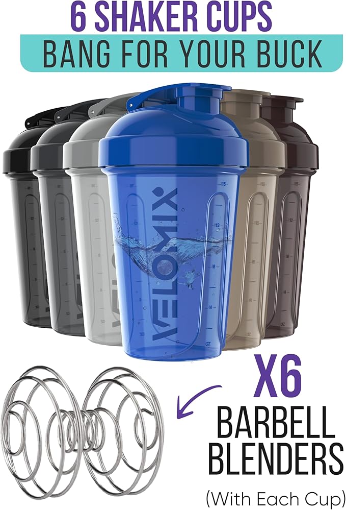 '-6 PACK- Shaker Cups for Protein Shakes 20 oz - 6x Wire Whisk | Leak Proof Protein Shaker Bottle for Protein Shakes, Shaker Bottle Pack for Pre & Post Workout, Shaker Cup (Modern Neutrals)-FlexoryFit