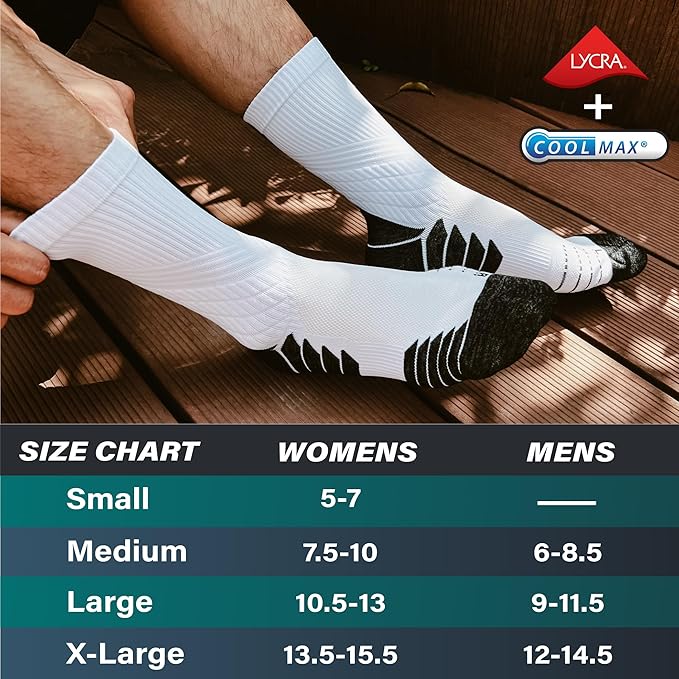 Hylaea Compression Running Socks for men, Coolmax Anti-Blister Cushion Crew Socks for Athletic, Moisture Wicking & Seamless-FlexoryFit
