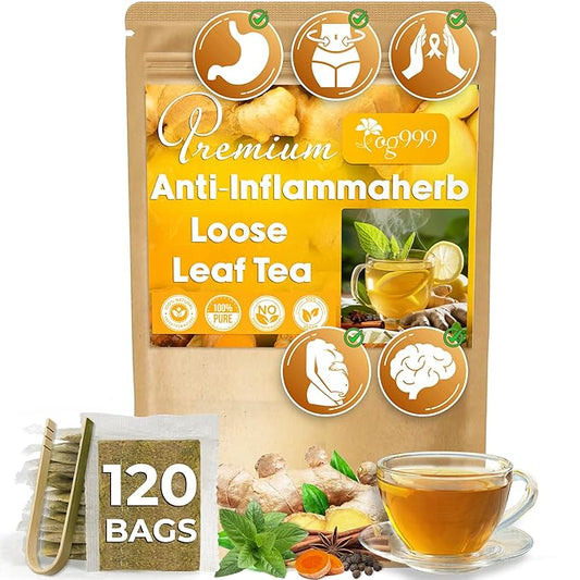 120 Tea Bags - Anti-Inflammaheb Loose Leaf Tea, 100% Natural from Ginger, Turmeric, Peppermint, Black Pepper, Cinnamon. Made with Natural Material Tea Bags. No Sugar, No Caffeine, No Gluten, Vegan.-FlexoryFit