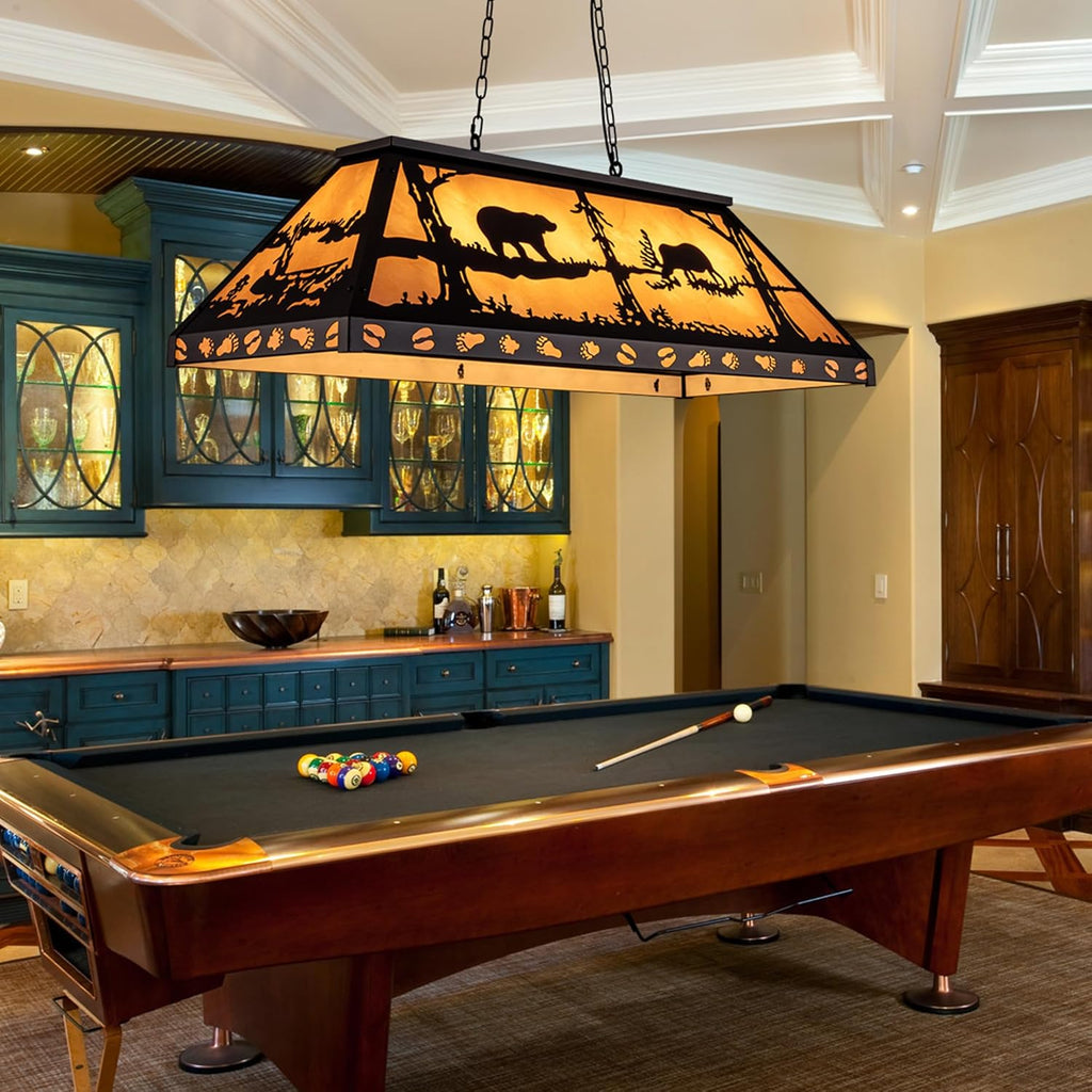TOCHIC Rustic Pool Table Light, 4 Lights Vintage Billiards Light Fixtures, Tiffany Billiard & Pool Table Lights for Game Room Farmhouse Chandelier Man Cave Club Bar Dining Room Island 48" Inches