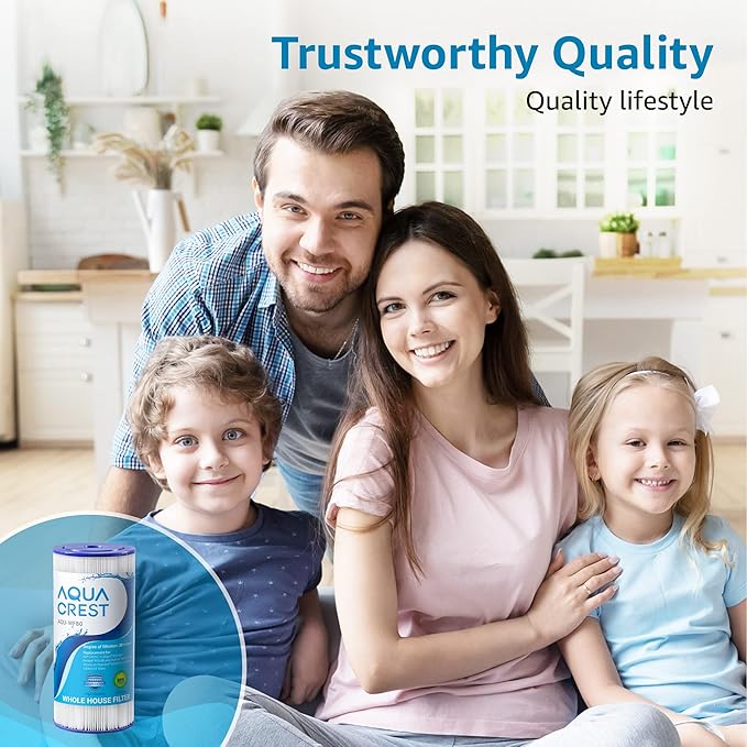 AQUA CREST FXHSC Whole House Water Filter Replacement for GE® FXHSC, GXWH40L, GXWH35F, American Plumber W50PEHD, W10-PR, Culligan® R50-BBSA, 5 Micron 10" x 4.5", High Flow Sediment Filters, Pack of 4