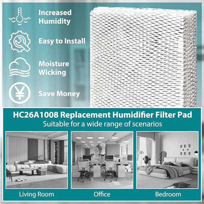 HASMX HC26A1008 Replacement Humidifier Filter Pad for Honeywell HE360, HE-360, HE200A, HE260A, HE260B, HE265A, HE265B, ME360, HE360A, HE360B, HE365A, HE365B Replaces Part Numbers RP3162, A35W (3-Pack)