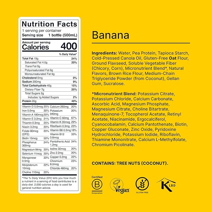 Huel Ready-to-Drink | Banana Meal Replacement Drink | High Protein Drink | Nutritionally Complete, Low Sugar, High Fiber, Plant Based, Vegan, Healthy | 20g Protein Per Bottle, 16.9 Fl Oz (12 Pack)-FlexoryFit