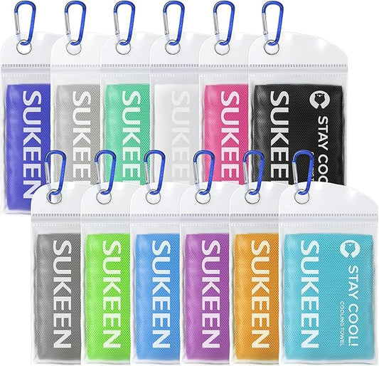 Sukeen 12 Pack Cooling Towel (40"x12"), Ice Towel Sets,Soft Breathable Chilly Towel,Microfiber Towel for Yoga,Sport,Running,Gym,Workout,Camping,Fitness,Workout-FlexoryFit