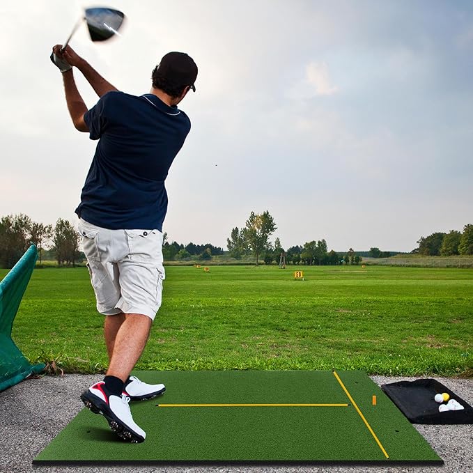 Tangkula Golf Hitting Mat, Artificial Turf Mat for Indoor/Outdoor Golf Practice Includes 2 Rubber Tees & 2 Alignment Sticks, Golf Training Mat for Home Backyard Garage