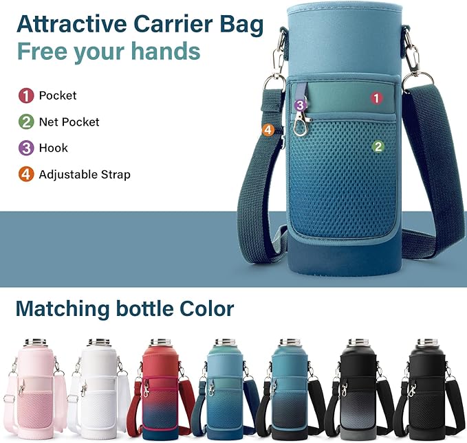Insulated Water Bottle | Thickened Stainless Steel Vacuum Metal | Portable Sports Water Jug for Gym and Hiking with Straw, Carrier Bag, Handle Strap | BPA-Free 40 oz-FlexoryFit