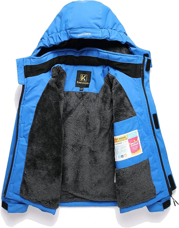 Keevoom Boys Winter Coat Ski Jacket Windproof Kids Snowboard Warm Fleece Snow Coat Waterproof Outdoor Hooded Ski Coats-FlexoryFit