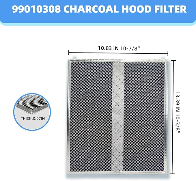 S99010308 Carbon Replacement Filter compatible with Broan QS WS BPSF30 GE: WB02X10707 NON-Ducted Range Hood Charcoal Filters 10.8" X 13.3" (2-Pack)