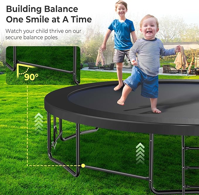 10 12 14 15 16FT Outdoor Trampolines for Kids and Adults, Pumpkin Trampoline with Curved Poles, Recreational Trampoline with Basketball Hoop and Safety Enclosure Net for Kids and Adults-FlexoryFit