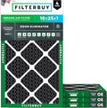 Filterbuy 16x25x1 Air Filter MERV 8 (MPR 700) Odor Eliminator Replacement (4-Pack), Electrostatic Pleated HVAC AC Furnace Filters w/Activated Carbon, Made in USA (Actual Size: 15.50 x 24.50 x 0.75)