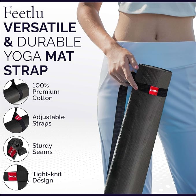 Yoga Mat Straps 2 in 1 - Cotton - Adjustable anti-slip straps for yoga, pilates, stretching, for carrying mats-FlexoryFit