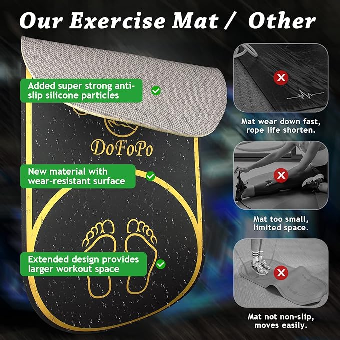 Jump Rope Mat 63"x27" Exercise Fitness, Non-Slip Indoor Outdoor Crossrope Mat, 6mm Thick High-Density Workout Jumping Pad for Home Gym Flooring and Concrete-FlexoryFit