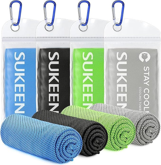 Sukeen 4Pack Cooling Towel (40"x12") for Neck and Face, Soft & Breathable Chilly Sports Towel, Quick-Drying Sweat Absorbing Cooling Neck Wraps with Cooling Tech. for Yoga, Sport, Running, Workout-FlexoryFit