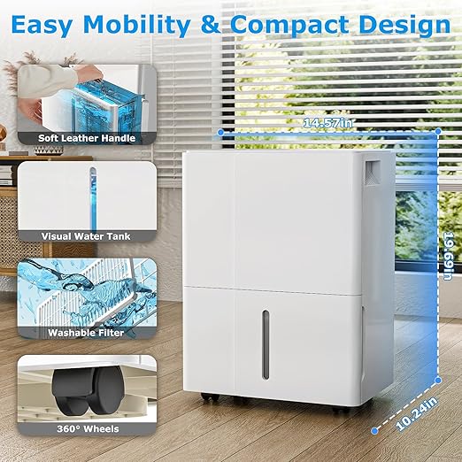 ZAFRO Multi-Function Dehumidifier for Areas up to 2500 Sq Ft with Drain，Max 55 Pints，Dry Clothes mode, Washable Filter Portable Dehumidifier for Large Room, Bathroom, Bedroom Basement, Garage