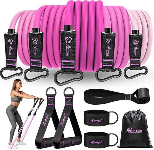 HPYGN Resistance Bands, Exercise Bands with Handles, Fitness Bands, Workout Bands with Door Anchor and Ankle Straps, for Heavy Resistance Training, Physical Therapy, Shape Body, Yoga, Home Workout Set-FlexoryFit