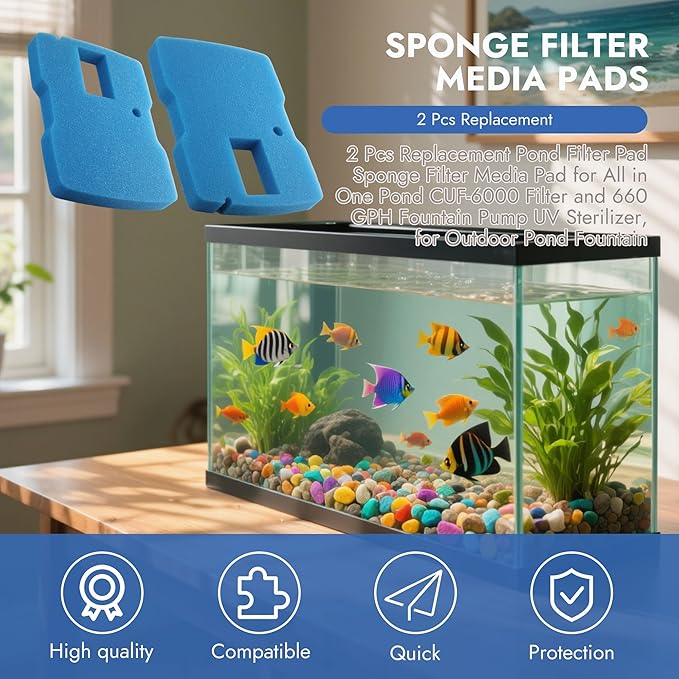 Sponge Filter Pads 2 Pcs Blue Pond Filter Pad for Sunsun 660 GPH Fountain Pump CUF-6000 Filter, for VIVOHOME 530 & 660 GPH Fountain Pump Replacement Parts Pond Pump Filter Sponge Pads