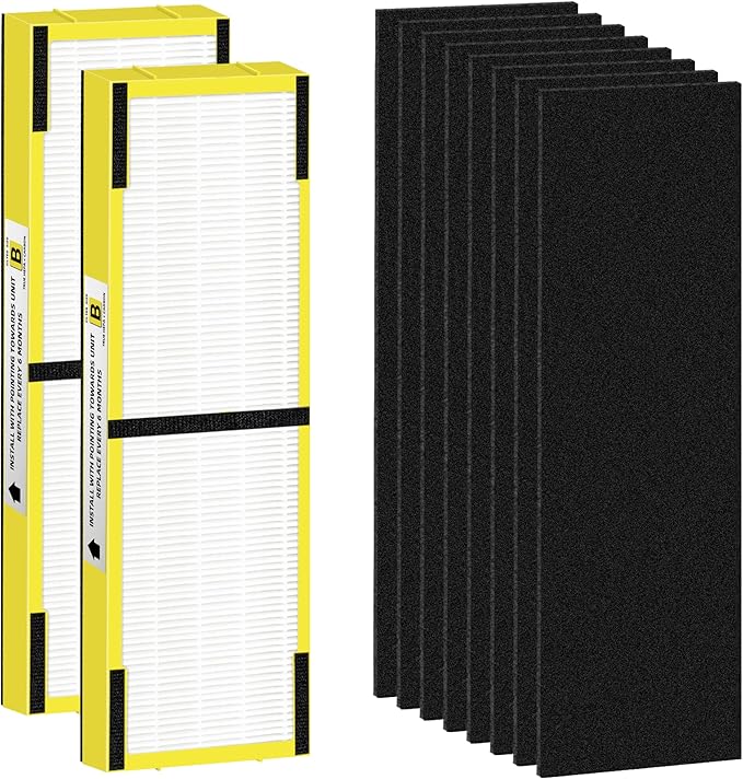 FLT4825 HEPA Filter B Replacement Compatible with G-Guardian Air Purifiers AC4825 AC4825E AC4825W AC4300 AC4800 AC4900 AC4850,2 H13 True HEPA Filters+8 Carbon Pre-Filters