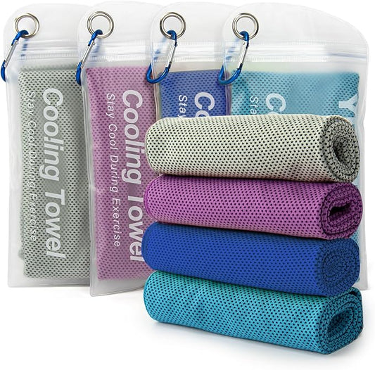 YESLIFE 4 Pack Cooling Towel 40"x12", Gym Towels for Men and Women, Soft Breathable Workout Towels for Yoga, Running, Sport, & More (Grey, Dark Blue, Purple, Blue)-FlexoryFit
