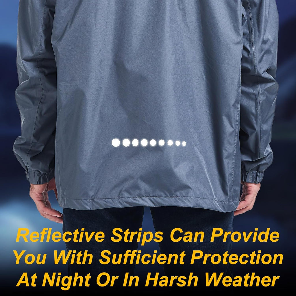 Men's Packable Rain Jacket Waterproof Outdoor Classic Lightweight Raincoat Hooded Windbreaker