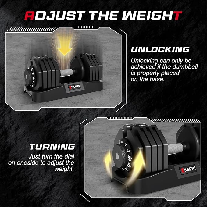 Keppi Adjustable Dumbbells Set-25lb/40lb/55lb/60lb, Anti-Slip Metal Fast Adjust Weight Handle, Exercise & Fitness for Full Body Workout - Adjustable Dumbbell Series-FlexoryFit