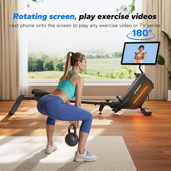 MERACH Rowing Machines for Home, Powerful Electromagnetic Row Machine with 51.2" Extended Rail, 16-Level Handle Resistance Adjustment Rower, 350 LBS Load Capacity, Ergonomic Comfort Seat, Easy Storage-FlexoryFit