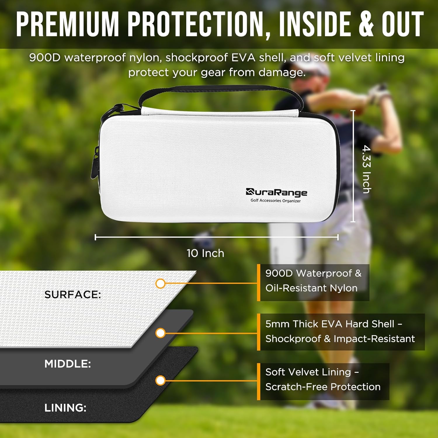 Golf Glove Holder Case with Glove Shaper - Portable Golf Accessories Organizer for Men & Women - Waterproof 900D Nylon, Large Capacity for Balls, Tees, Markers - Ideal Gift