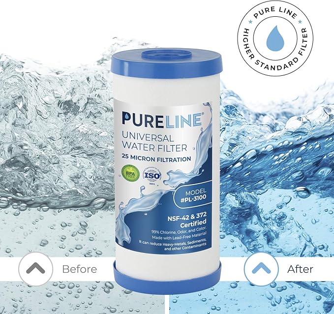 Pureline FXHTC 25 Micron 10" x 4.5" Replacement for GE FXHTC, GXWH40L, Culligan RFC-BBSA, W50PEHD, GXWH40L, GXWH35F, GNWH38S, DuPont WFHD13001, Pentair Pentek R50-BB, NSF 372 and NSF 42 Certification