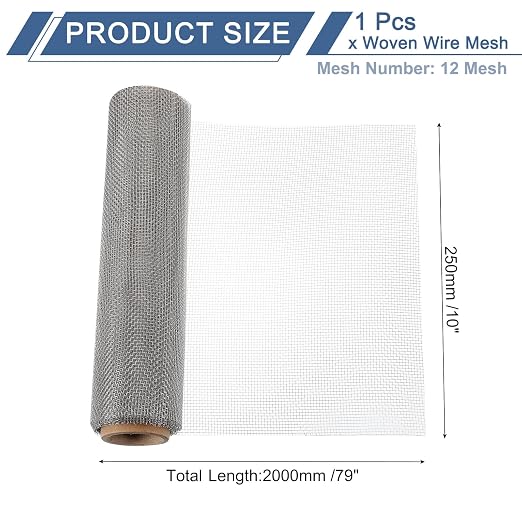 uxcell 12 Mesh 79" x 10" Woven Wire Mesh, 316 Stainless Steel Air Vent Filter - Image 2
