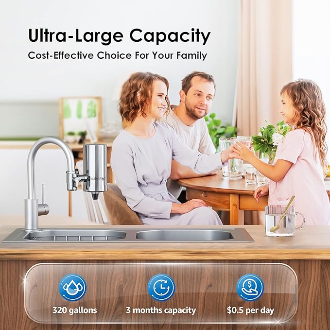 Waterdrop Water Filter for Sink Faucet, 360° Rotating Stainless Steel, NSF Certified Water Purifier for Kitchen Sink, 3 Months Long Lasting Tap Water Filter, Reduce Chlorine, 1 Filters
