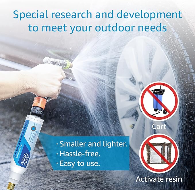 AQUA CREST Inline Water Filter, Dedicated for Car Washing, Yard Cleaning, Reduce Hard Water Spots, Soften Water, Upgraded Formula with 1 Flexible Hose Protector