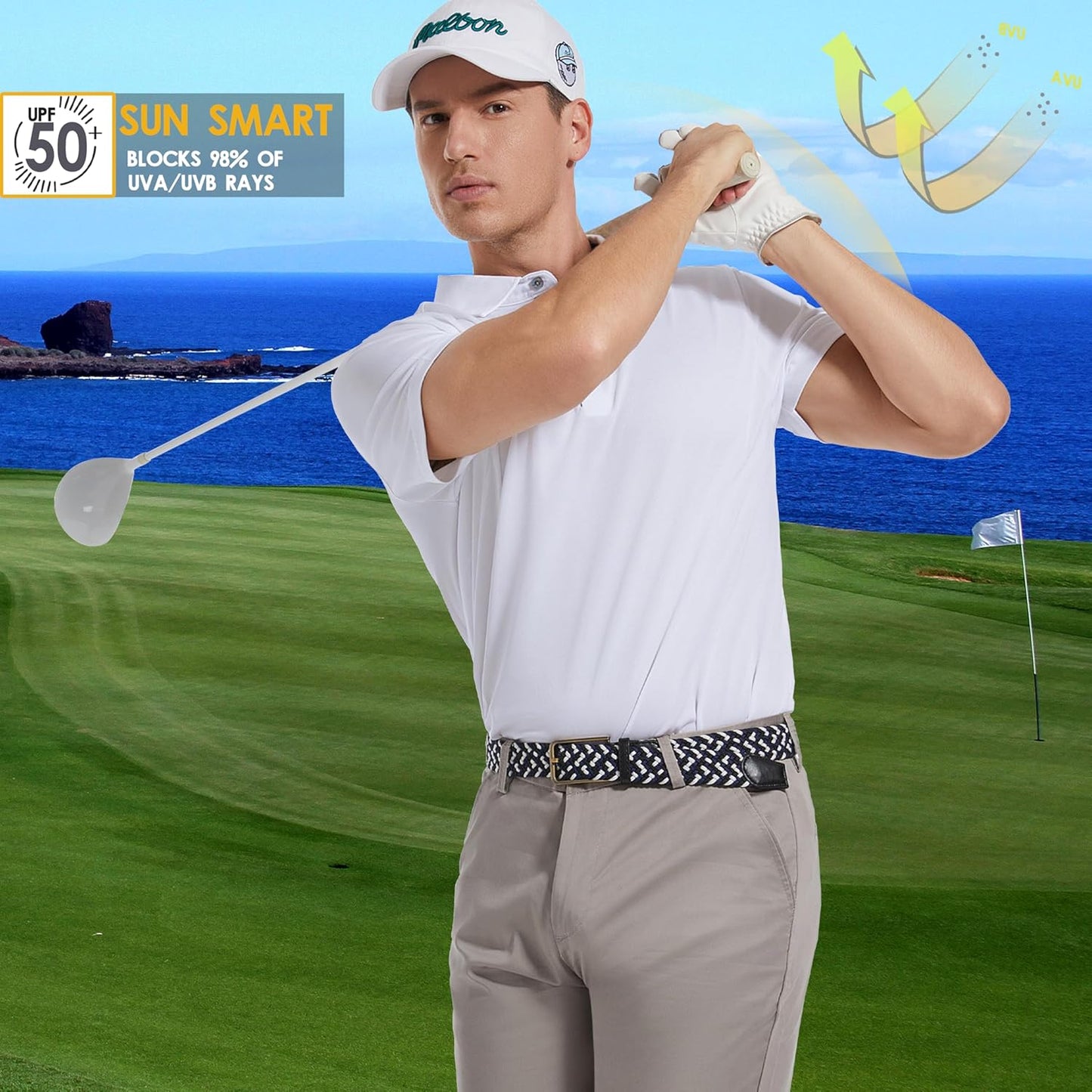 Mens Golf Shirt Short Sleeve Moisture Wicking Dry Fit Performance Solid Casual Pique Collared Golf Polo Shirts for Men