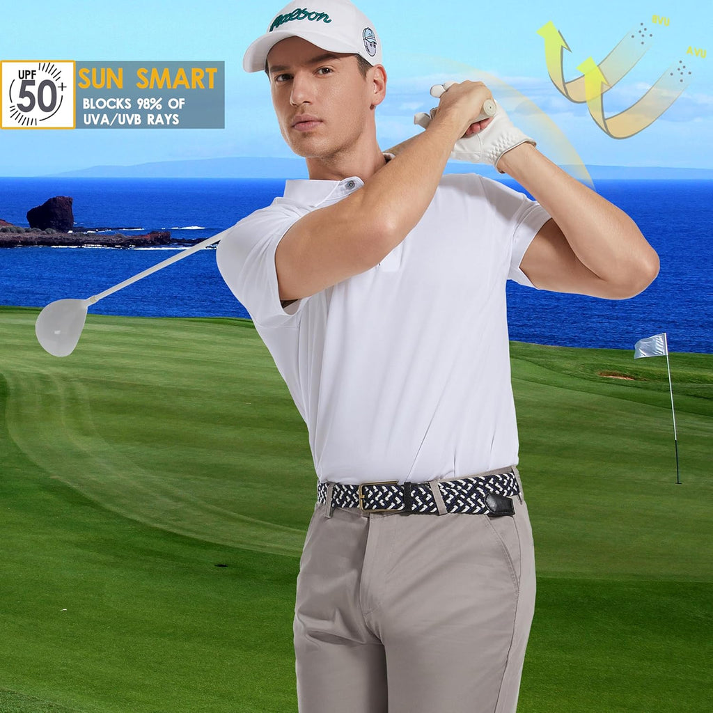 Mens Golf Shirt Short Sleeve Moisture Wicking Dry Fit Performance Solid Casual Pique Collared Golf Polo Shirts for Men
