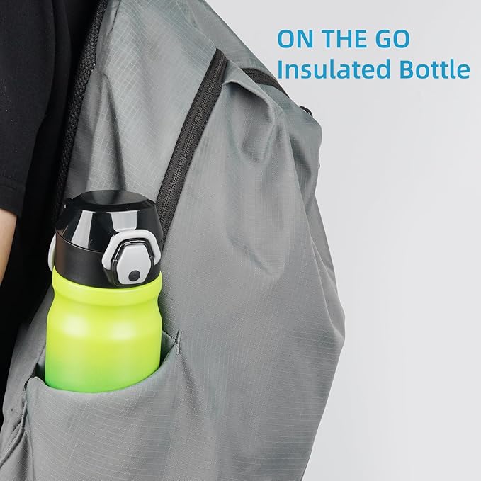 Insulated Water Bottle with Straw and Carry Loop,18 oz Stainless Steel Double Wall Vaccum Metal Water Flask with Leak-proof Lid,Matcha Green-FlexoryFit