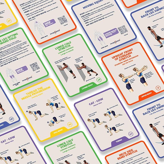 100 Stretching Exercise Flash Cards – Physical Therapy Stretches for Common Conditions (Plantar Fasciitis, Achilles Tendonitis, Sciatica, Back & Hip Pain) – Yoga, Pilates & Everyday Mobility-FlexoryFit