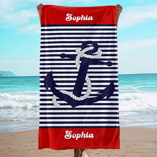 JML Personalized Beach Towel with Name, Custom Anchor Beach Towel, Customized Microfiber Pool Towel, Quick Dry & Absorbent Swim Towel for Adult,Anniversary, Birthday, Summer Holiday,Vacation-FlexoryFit
