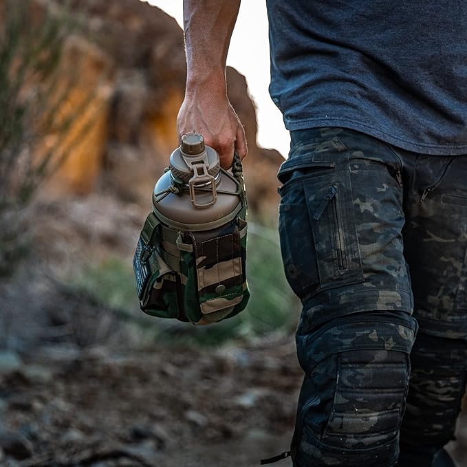 Iron InfideI Battle Bottle Sleeve - 64 oz and 32 oz Water Bottle Sleeve Only for Half Gallon 1L Steel Water Bottle | Rugged Cover with Molle for Versatile Design with Storage for Phone, Wallet & Keys-FlexoryFit