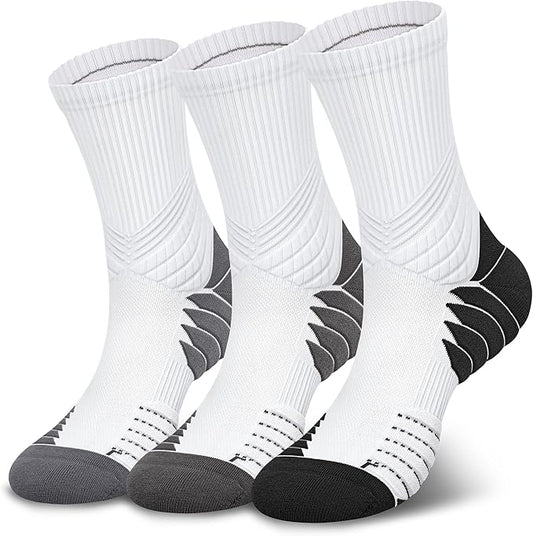 Hylaea Compression Running Socks for men, Coolmax Anti-Blister Cushion Crew Socks for Athletic, Moisture Wicking & Seamless-FlexoryFit